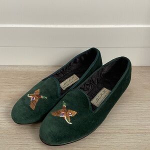 Green Velvet Duck Embroidered Men's Loafers